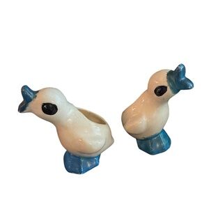Vintage Hand-Painted Ceramic Duck Planters (Set of 2)